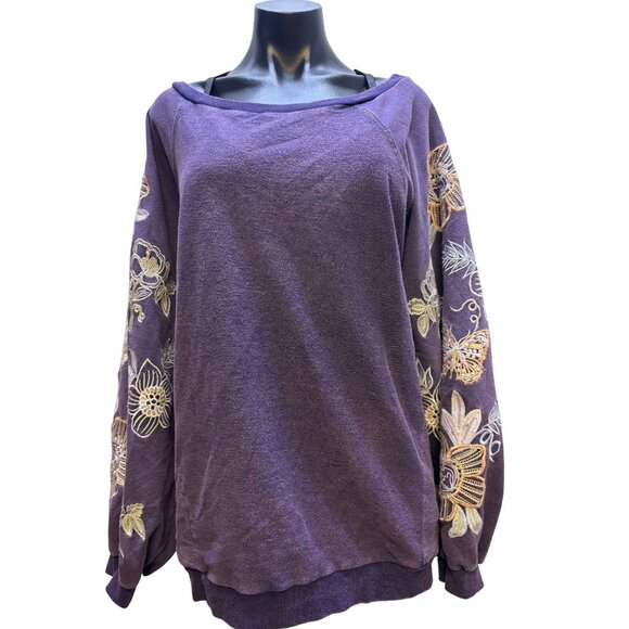 NWT Blue Velvet Embroidered Floral Sweatshirt Purple XL - Picture 1 of 6